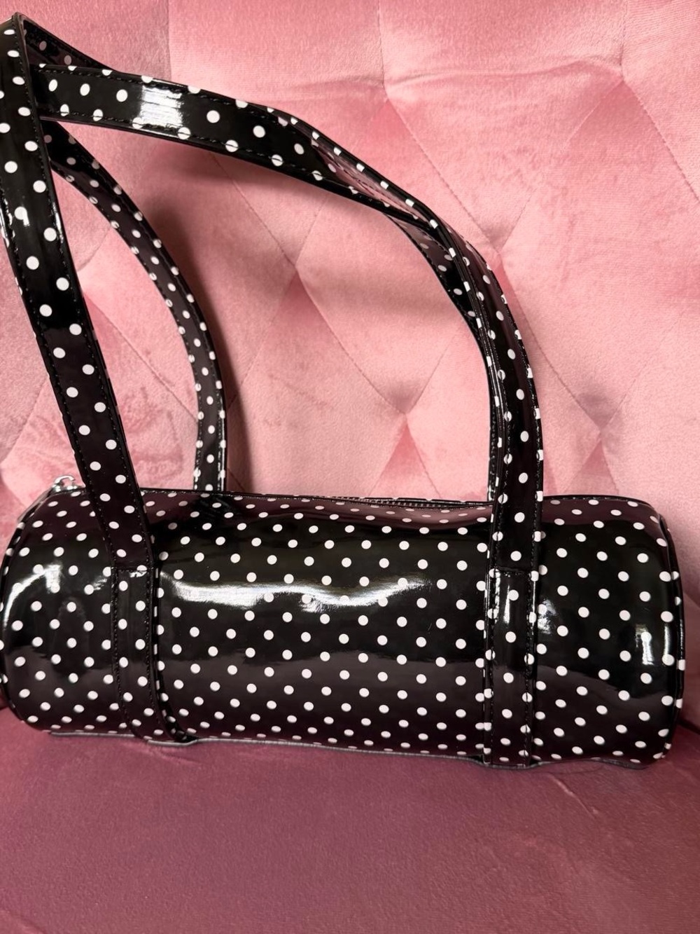 Black and White Polka Dot Barrel Bag - Women
